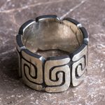 Sterling silver band ring, 'Zapotec Spirals' - Sterling Silver Band Ring with Spiral Motifs Mexico