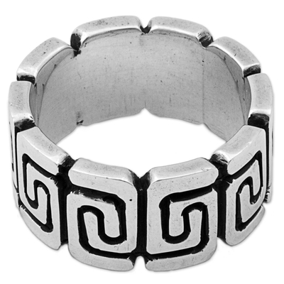 Sterling silver band ring, 'Zapotec Spirals' - Sterling Silver Band Ring with Spiral Motifs Mexico