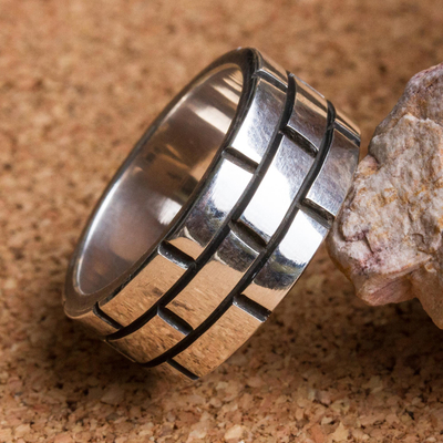 Sterling silver band ring, Fortress Wall