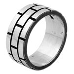 Sterling silver band ring, 'Fortress Wall' - Sterling Silver Band Ring with Rectangle Motifs Mexico