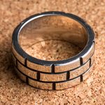 Sterling silver band ring, 'Fortress Wall' - Sterling Silver Band Ring with Rectangle Motifs Mexico