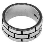 Sterling silver band ring, 'Fortress Wall' - Sterling Silver Band Ring with Rectangle Motifs Mexico