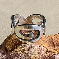 Anillo de banda de plata esterlina - Anillo Banda en Plata de Ley con Motivos de Espirales Mexico