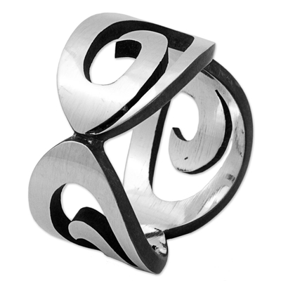Sterling silver band ring, 'Ancient Swirls' - Sterling Silver Band Ring with Swirl Motifs Mexico