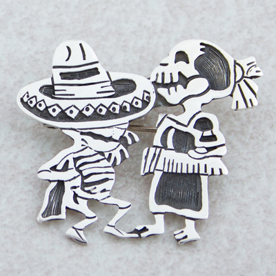 Sterling silver brooch pendant, Skeletal Hat Dance