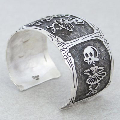 Manschettenarmband aus Sterlingsilber - Tag der toten Matador-Skelette-Armband