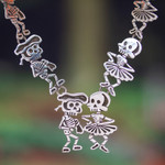 Sterling silver Y-necklace, 'Skeletal Matador Dance' - Day of the Dead Signed Matador Skeletons Necklace