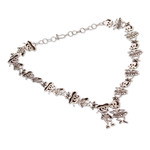 Sterling silver Y-necklace, 'Skeletal Matador Dance' - Day of the Dead Signed Matador Skeletons Necklace