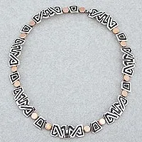 Sterling silver link necklace, 'Solar Frieze' - Necklace with 925 Silver Aztec Friezes and Copper Suns