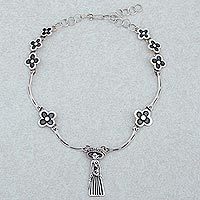 Sterling silver pendant choker necklace, 'Catrina and the Flowers'