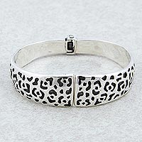 Sterling silver bangle bracelet, 'Jaguar Path' - 925 Taxco Silver Jaguar Bangle Bracelet Handmade in Mexico