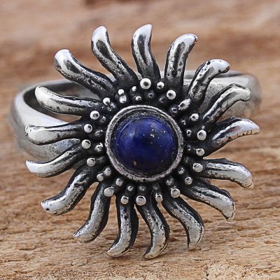 Sterling Silver Lapis Lazuli Cocktail Ring Sun from Mexico