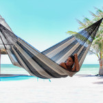 Hammock, 'Night Stripes' (single) - Black & Ivory Hand Woven Hammock from Mexico