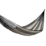 Hammock, 'Night Stripes' (single) - Black & Ivory Hand Woven Hammock from Mexico