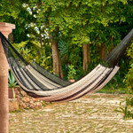 Hammock, 'Night Stripes' (single) - Black & Ivory Hand Woven Hammock from Mexico