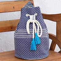 Cotton backpack, 'Day Trip in Blue'