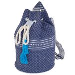 Cotton backpack, 'Day Trip in Blue' - Drawstring Cotton Backpack Handcrafted in Mexico