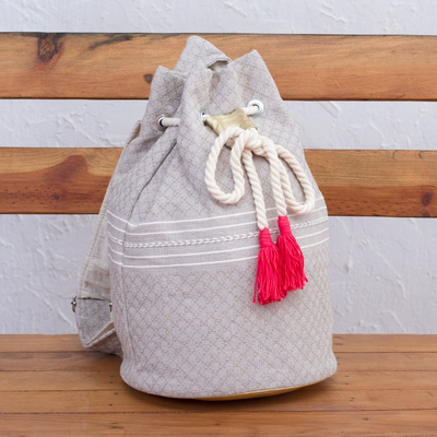 Rucksack aus Baumwolle - Gestreifter Rucksack aus Baumwolle mit Kordelzug, handgefertigt in Mexiko