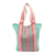 Cotton tote bag, 'Bright Stitches' - Mint and Hot Pink Striped Cotton Tote Bag Woven in Mexico