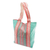 Cotton tote bag, 'Bright Stitches' - Mint and Hot Pink Striped Cotton Tote Bag Woven in Mexico