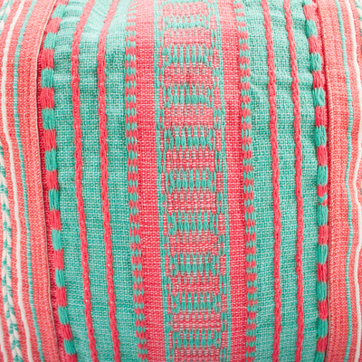Baumwoll-Einkaufstasche - Mint- und rosafarbene, gestreifte Baumwoll-Einkaufstasche, gewebt in Mexiko