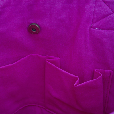 Bolso tote de algodón - Tote bag de algodón a rayas color menta y rosa intenso tejido en México