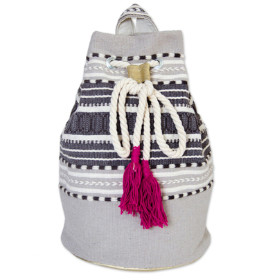 Striped Drawstring Cotton Backpack Handcrafted in Mexico