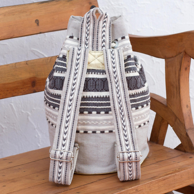 Cotton backpack, 'Day Trip Light' - Striped Drawstring Cotton Backpack Handcrafted in Mexico