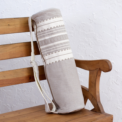 Bolsa para esterilla de yoga de algodón - Bolsa para esterilla de yoga tejida a mano de México en gris y blanco