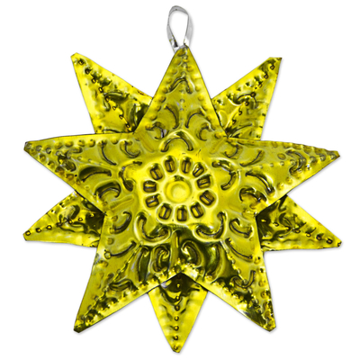 Tin ornaments, 'North Stars in Yellow' (set of 4) - Hand Made Tin Star Ornaments Yellow (Set of 4) from Mexico