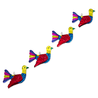 Tin ornaments, 'Beautiful Doves in Red' (set of 4) - Tin Dove Ornaments Red Multicolored (Set of 4) from Mexico