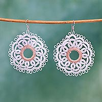 Cotton dangle earrings, 'White Doily' - Handcrafted White Cotton Dangle Earrings with Doily Motif