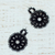 Cotton dangle earrings, 'Black Flower Blossom' - Handcrafted Black Cotton Dangle Earrings with Flower Motif (image 2b) thumbail