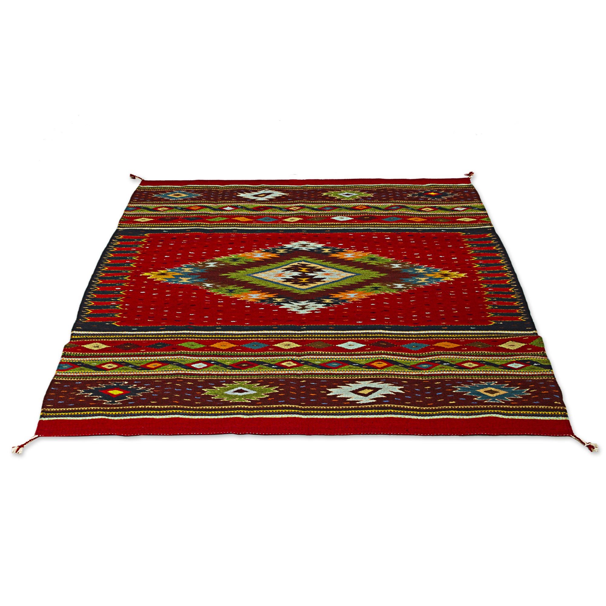 Zapotec Wool Area Rug with Diamond Pattern in Red (4x6) - Dynamic ...