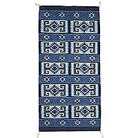 Zapotec wool area rug, 'Azure Snails' (3x5) - Zapotec Wool Area Rug in Blue with Snail Motif (3x5)