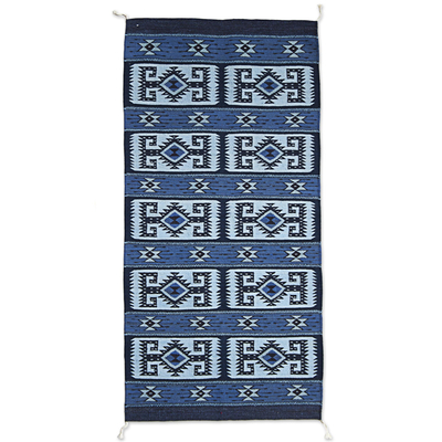 Zapotec Wool Area Rug in Blue with Snail Motif (3x5)