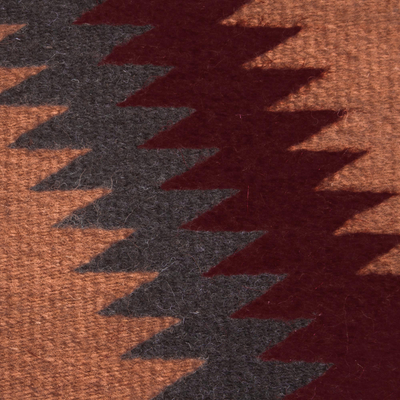 Tapete de lana zapoteca, (2x3) - Alfombra de área 100 % lana en rojo, negro y tostado con rombos (2x3)