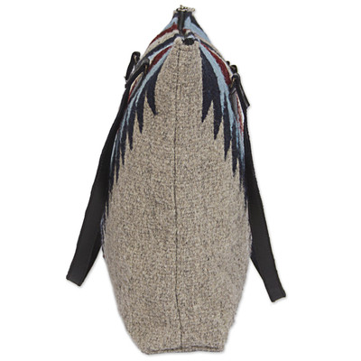 Leather accent Zapotec wool shoulder bag, 'Diamond Bliss' - Wool Shoulder Bag with Zapotec Diamond Pattern and Leather