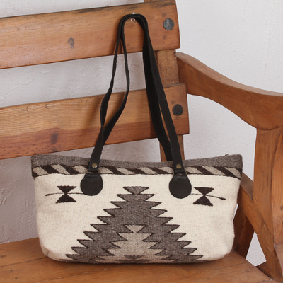 Zapotec wool shoulder bag, Natural Gems in Antique White