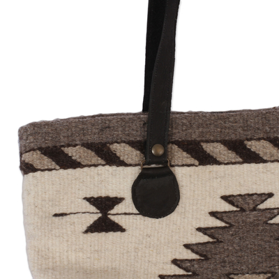 Zapotec wool shoulder bag, 'Natural Gems in Antique White' - Hand Made Wool Tote Handbag in Antique White from Mexico