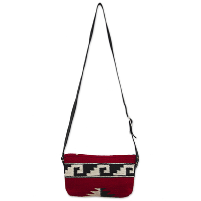 Zapotec Red Wool Shoulder Bag with Adjustable Leather Strap