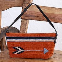 Zapotec wool baguette handbag, 'Pumpkin Arrow' - Hand Made Wool Baguette Handbag in Pumpkin from Mexico