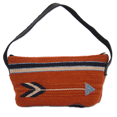 Zapotec wool baguette handbag, 'Pumpkin Arrow' - Hand Made Wool Baguette Handbag in Pumpkin from Mexico