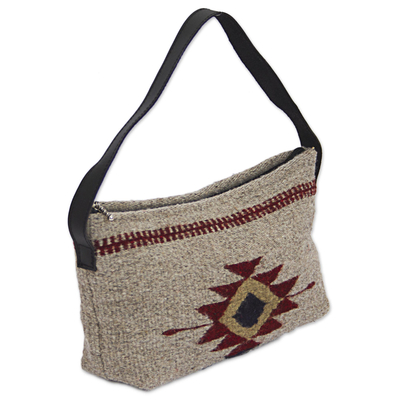 Baguette-Handtasche aus Zapotec-Wolle - Baguette-Handtasche aus Zapotec-Wolle in Khaki aus Mexiko