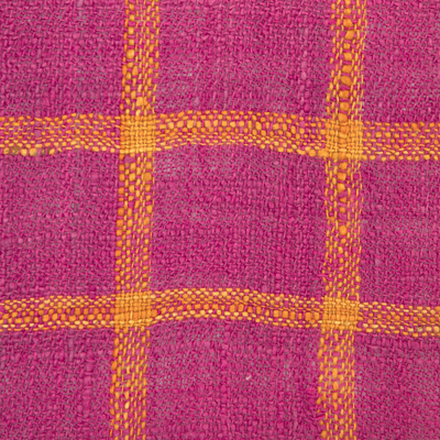 Silk scarf, 'Mexican Fringe in Magenta' - Fair Trade Hand Woven Silk Oaxaca Scarf in Magenta and Amber
