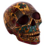 Ceramic sculpture, 'Story of Death' - Handcrafted Multicolor Ceramic Skull Sculpture from Mexico
