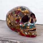 Ceramic sculpture, 'Story of Death' - Handcrafted Multicolor Ceramic Skull Sculpture from Mexico