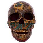 Ceramic sculpture, 'Story of Death' - Handcrafted Multicolor Ceramic Skull Sculpture from Mexico