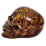 Ceramic sculpture, 'Story of Death' - Handcrafted Multicolor Ceramic Skull Sculpture from Mexico