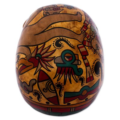Escultura de cerámica, 'Historia de la Muerte' - Escultura de calavera de cerámica multicolor hecha a mano de México